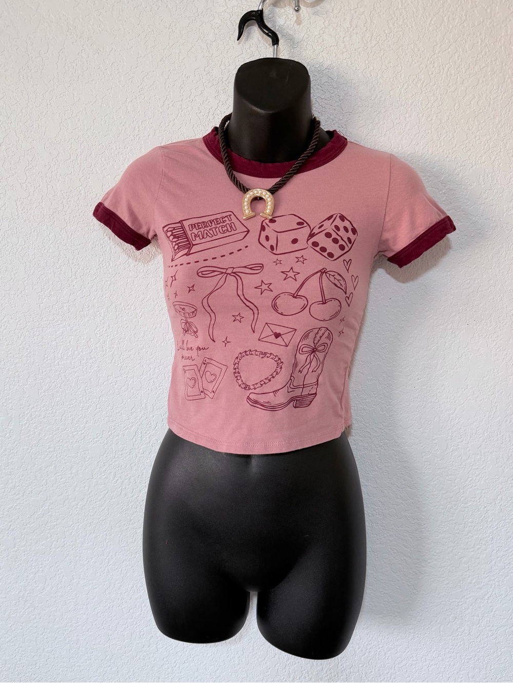 french pastry dusty rose tee with wine trim